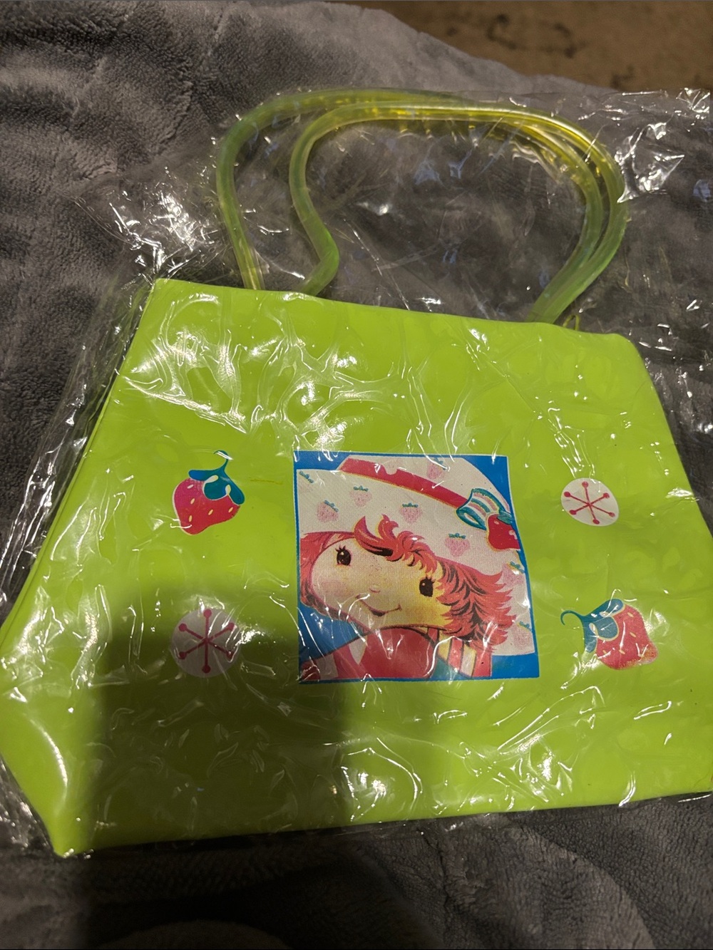Girls Lime Green Character Tote Bag with Strawberry Design
